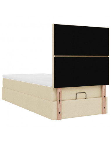 Struttura Letto Pouf con Materasso Crema 90x200 cm in Tessuto