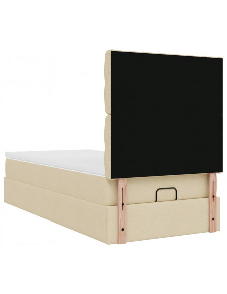 Struttura Letto Pouf con Materasso Crema 90x200 cm in Tessuto