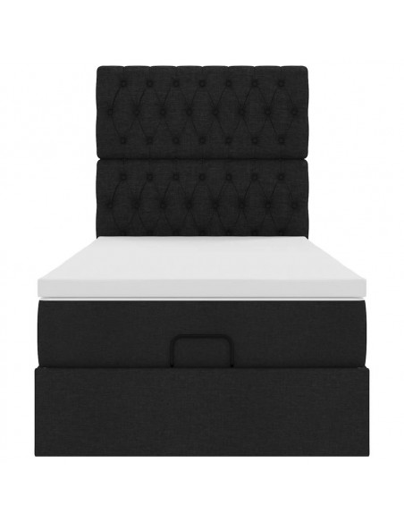 Struttura Letto Pouf con Materasso Nero 90x200 cm in Tessuto