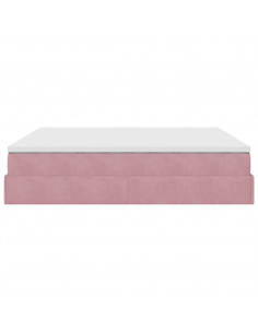 Struttura Letto Pouf con Materasso Rosa 180x200 cm in Velluto