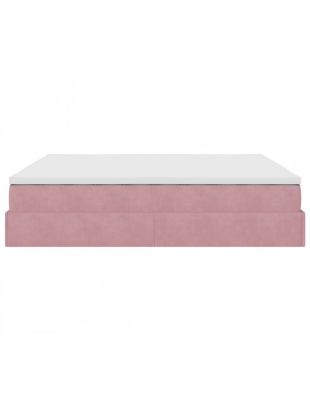 Struttura Letto Pouf con Materasso Rosa 180x200 cm in Velluto
