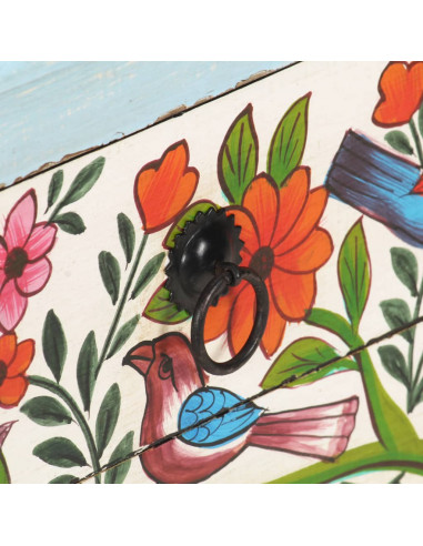 Comodino Dipinto a Mano 40x30x50 cm in Legno Massello di Mango