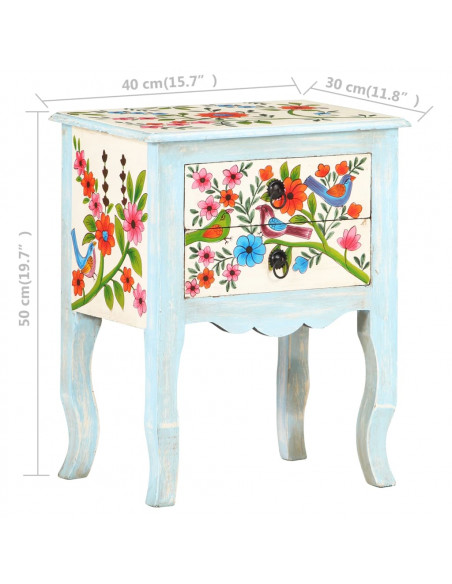 Comodino Dipinto a Mano 40x30x50 cm in Legno Massello di Mango