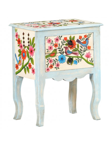 Comodino Dipinto a Mano 40x30x50 cm in Legno Massello di Mango
