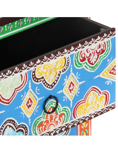 Comodino Dipinto a Mano 40x30x50 cm in Legno Massello di Mango