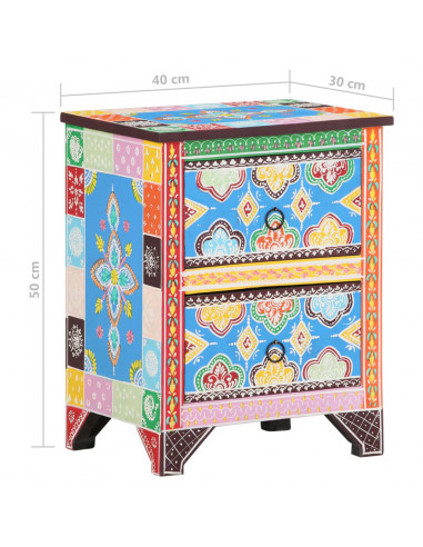 Comodino Dipinto a Mano 40x30x50 cm in Legno Massello di Mango