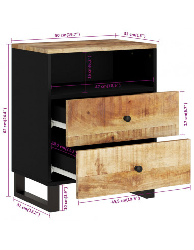 Comodino 50x33x62cm Legno Massello di Mango e Legno Multistrato