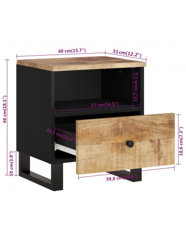 Comodini 2pz in Legno Massello di Mango e Legno Multistrato