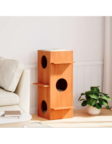 Cuccia per Gatti Marrone Cera 43x43x90cm Legno Massello di Pino