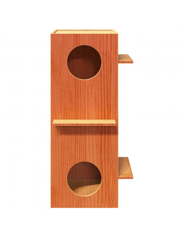 Cuccia per Gatti Marrone Cera 43x43x90cm Legno Massello di Pino