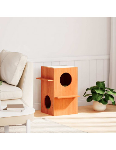 Cuccia per Gatti Marrone Cera 43x43x60cm Legno Massello di Pino