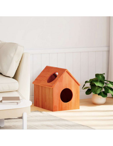 Cuccia per Gatti Marrone Cera 41x50x50cm Legno Massello di Pino