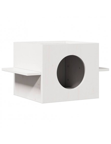 Cuccia per Gatti Bianca 51x35x30 cm in Legno Massello di Pino