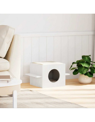 Cuccia per Gatti Bianca 51x35x30 cm in Legno Massello di Pino