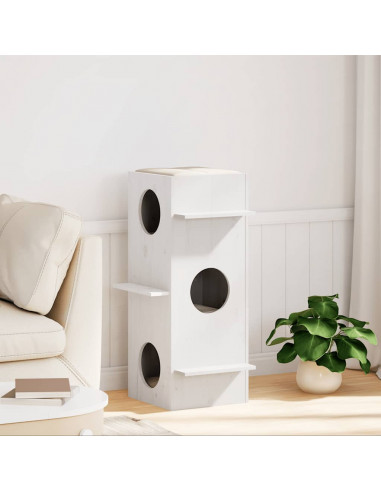 Cuccia per Gatti Bianca 43x43x90 cm in Legno Massello di Pino