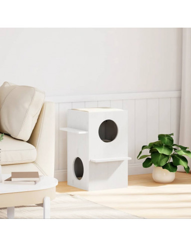 Cuccia per Gatti Bianca 43x43x60 cm in Legno Massello di Pino