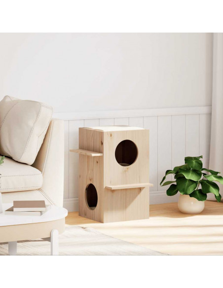Cuccia per Gatti 43x43x60 cm in Legno Massello di Pino