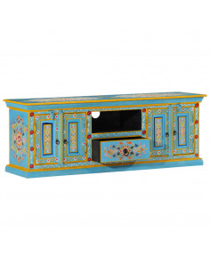Mobile Porta TV Blu 110x30x40 cm in Legno Massello di Mango