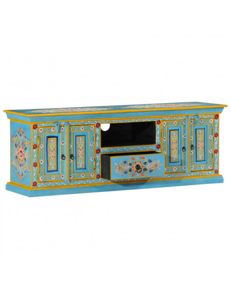 Mobile Porta TV Blu 110x30x40 cm in Legno Massello di Mango