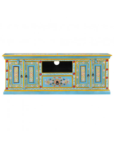 Mobile Porta TV Blu 110x30x40 cm in Legno Massello di Mango