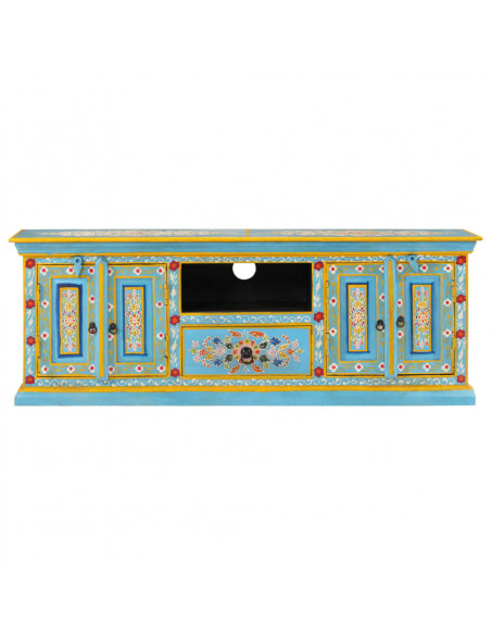 Mobile Porta TV Blu 110x30x40 cm in Legno Massello di Mango