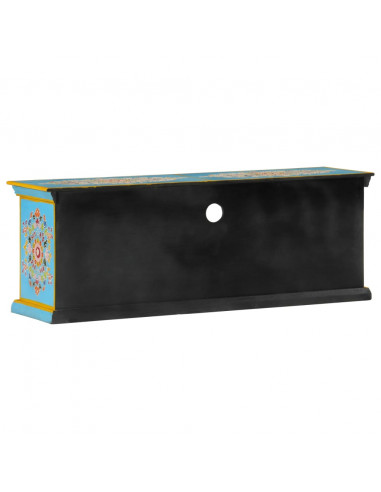 Mobile Porta TV Blu 110x30x40 cm in Legno Massello di Mango