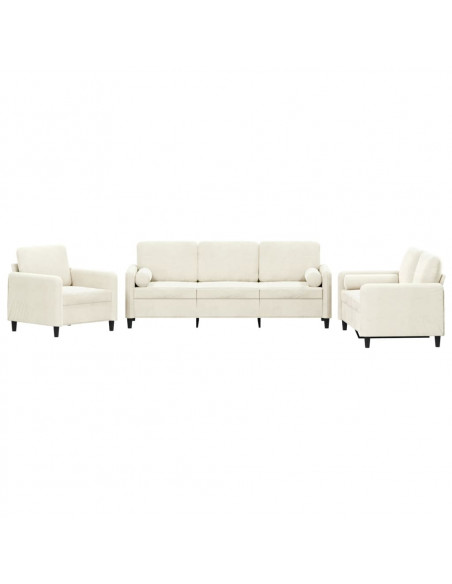 Set di Divani 3 pz con Cuscini Crema in Velluto