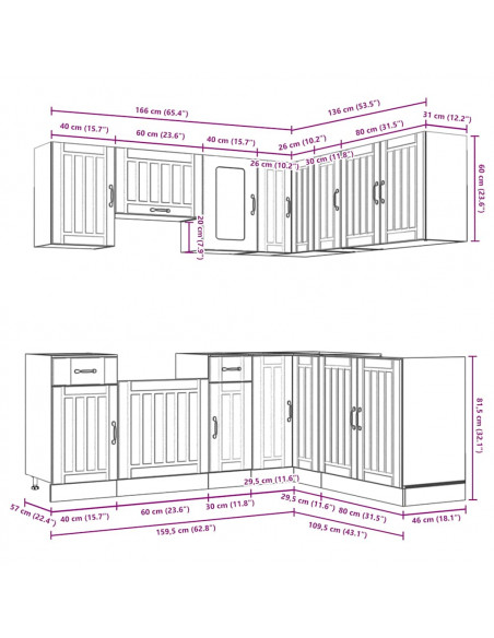 Set Mobili da Cucina 11 pz Kalmar Rovere Marrone in Truciolato
