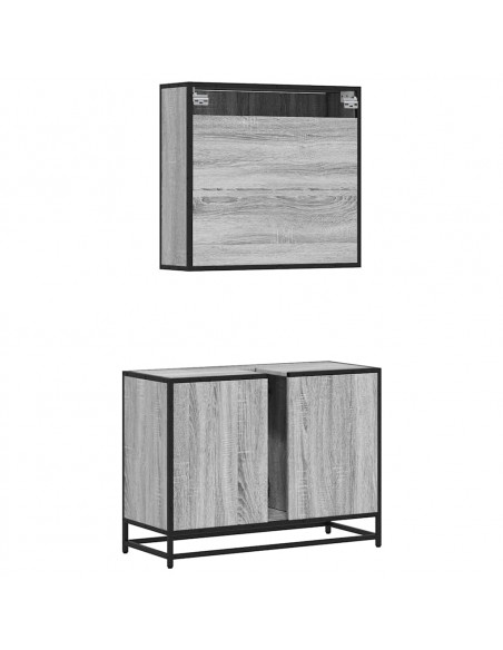 Set Mobili da Bagno 2 pz Grigio Sonoma in Legno Multistrato