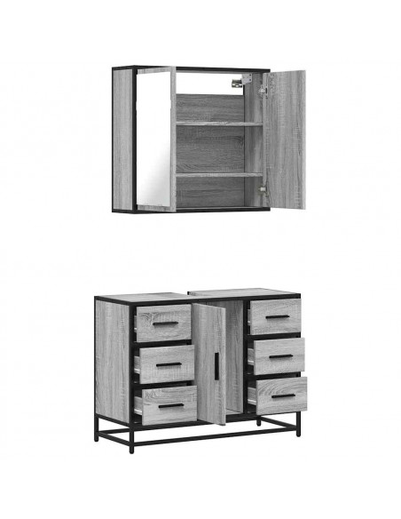 Set Mobili da Bagno 2 pz Grigio Sonoma in Legno Multistrato