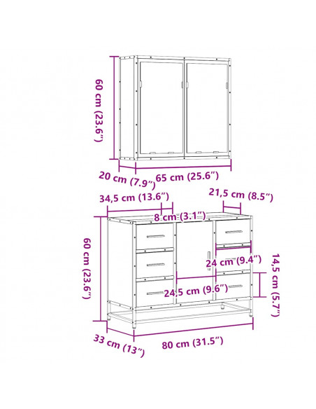 Set Mobili da Bagno 2 pz Grigio Sonoma in Legno Multistrato