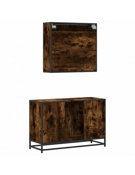 Set Mobili da Bagno 2 pz Rovere Fumo in Legno Multistrato