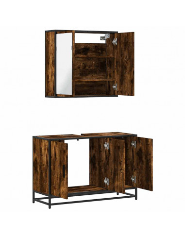 Set Mobili da Bagno 2 pz Rovere Fumo in Legno Multistrato
