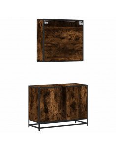 Set Mobili da Bagno 2 pz Rovere Fumo in Legno Multistrato