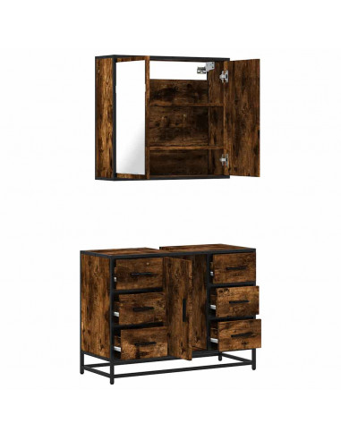Set Mobili da Bagno 2 pz Rovere Fumo in Legno Multistrato