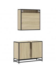 Set Mobili da Bagno 2 pz Rovere Sonoma in Legno Multistrato