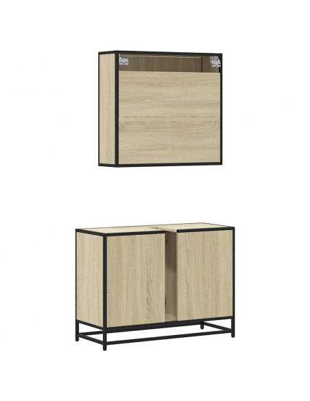 Set Mobili da Bagno 2 pz Rovere Sonoma in Legno Multistrato