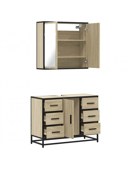 Set Mobili da Bagno 2 pz Rovere Sonoma in Legno Multistrato