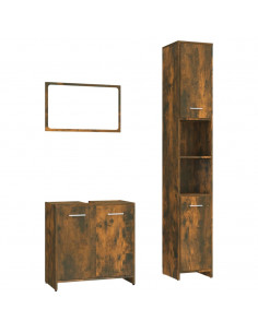 Set Mobili da Bagno 3 pz Rovere Fumo in Legno Multistrato