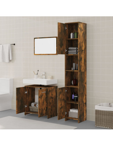 Set Mobili da Bagno 3 pz Rovere Fumo in Legno Multistrato