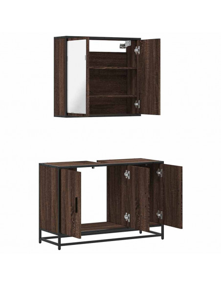 Set Mobili da Bagno 2 pz Rovere Marrone in Legno Multistrato