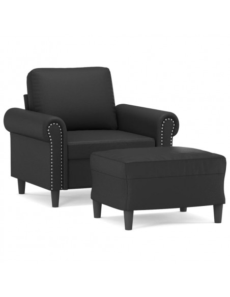 Poltrona con Poggiapiedi Nero 60 cm in Similpelle