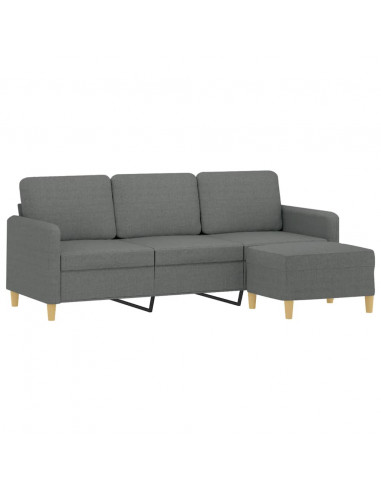 Divano a 3 Posti con Poggiapiedi Grigio Scuro 180cm in Tessuto