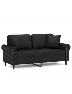 Divano a 2 Posti con Cuscini Nero 140 cm in Similpelle