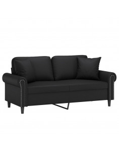 Divano a 2 Posti con Cuscini Nero 140 cm in Similpelle 2