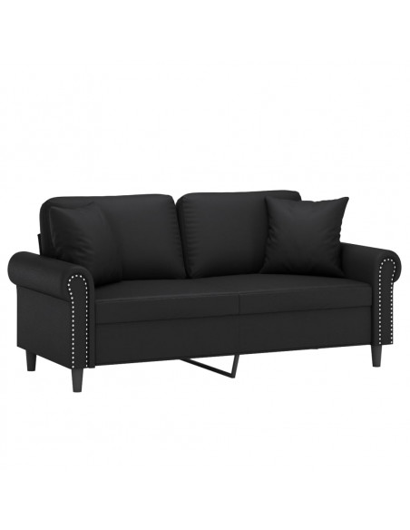 Divano a 2 Posti con Cuscini Nero 140 cm in Similpelle