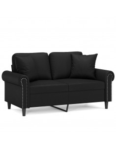 Divano a 2 Posti con Cuscini Nero 120 cm in Similpelle