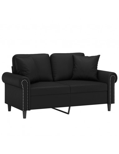 Divano a 2 Posti con Cuscini Nero 120 cm in Similpelle