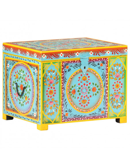 Baule Dipinto a Mano 50x40x40 cm in Legno Massello di Mango