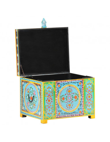 Baule Dipinto a Mano 50x40x40 cm in Legno Massello di Mango